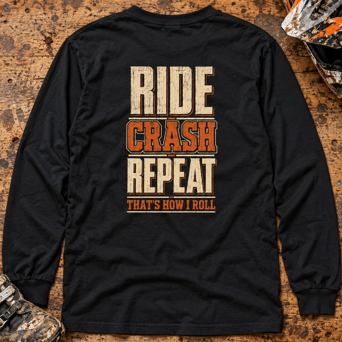 Ride Crash Repeat - Adult Long Sleeve T-shirt