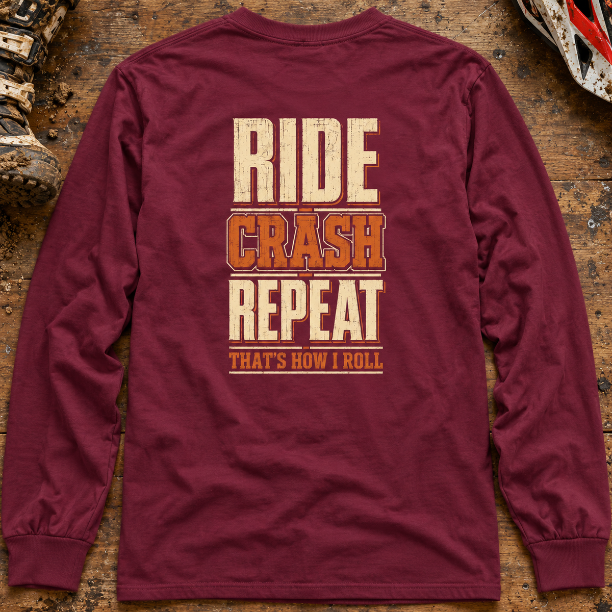 Ride Crash Repeat - Adult Long Sleeve T-shirt