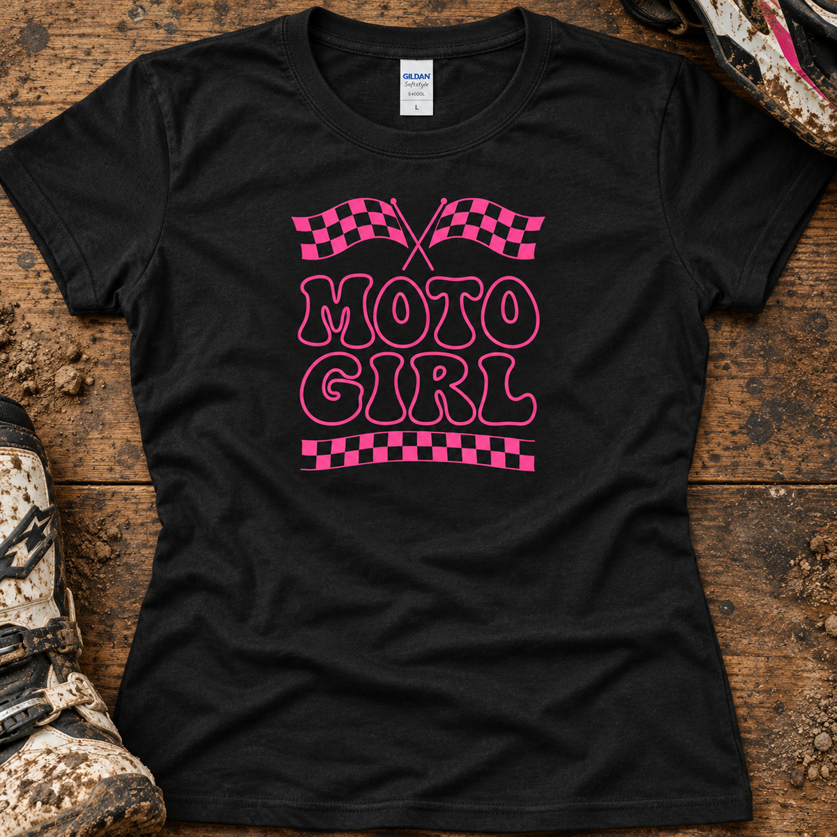 Moto Girl  Checkered Flag - Women's T-shirt